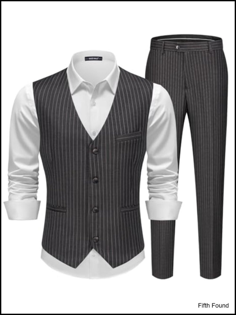 Men's Pinstripe Suit 2 Piece Vest and Pants Set Slim Fit Wedding Tuxedo